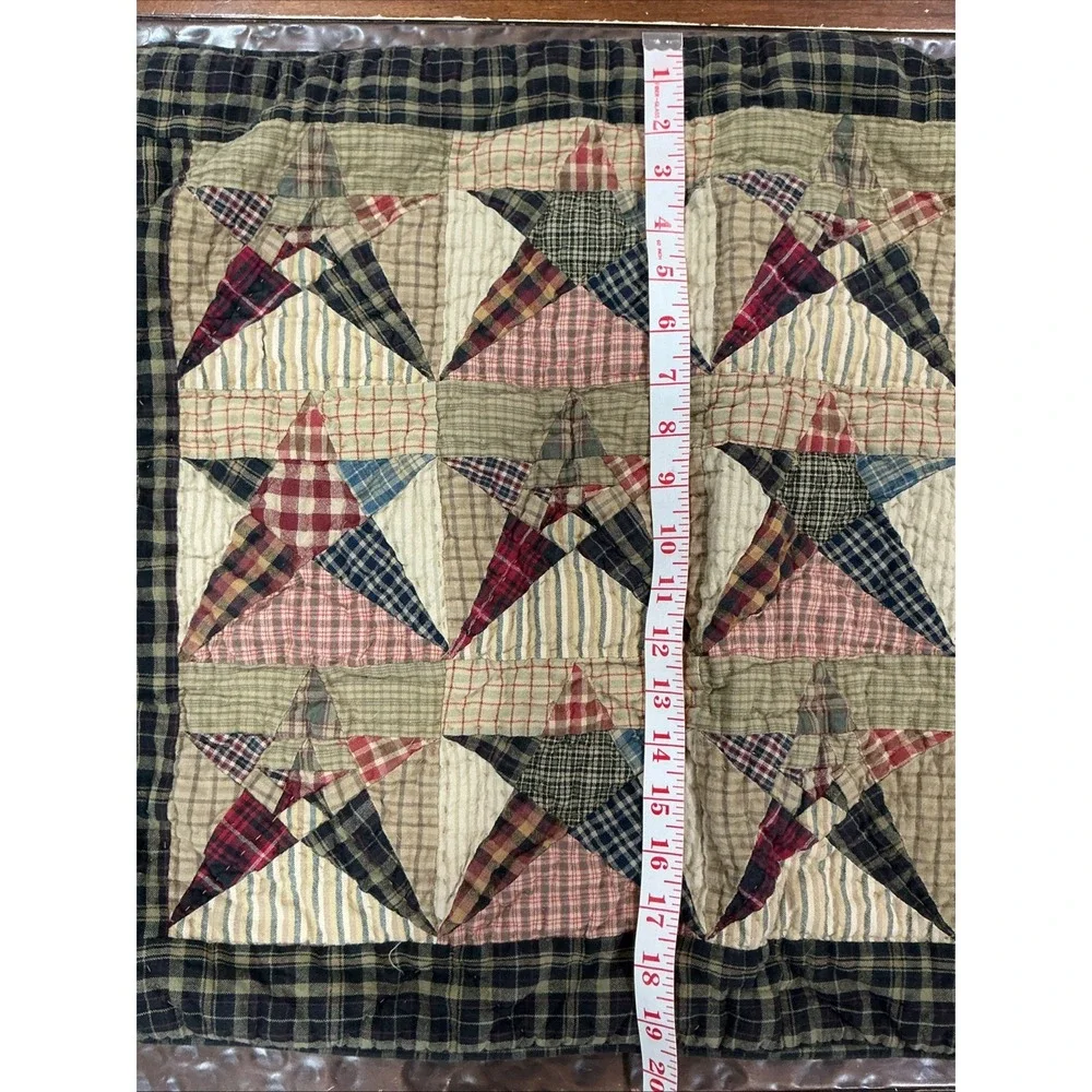 Plaid, Quilted Primitive Star Pillow Case Cover Sham, Standard Size, Cottagecore